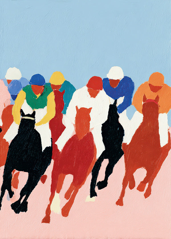 Arte desportiva: corrida de cavalos colorida