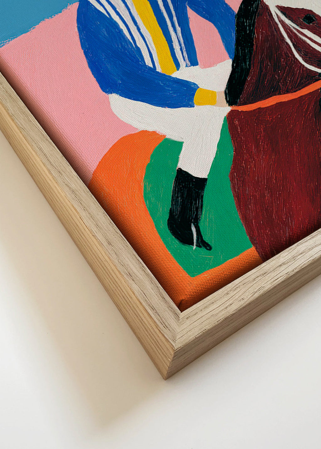 Arte desportiva: jockey e cavalo em cores planas