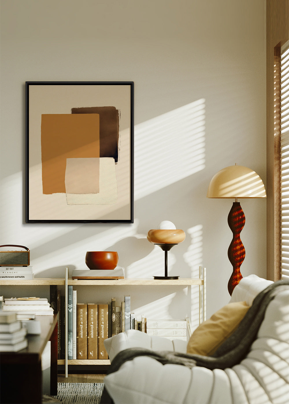 Quadro abstrato em camadas ocre