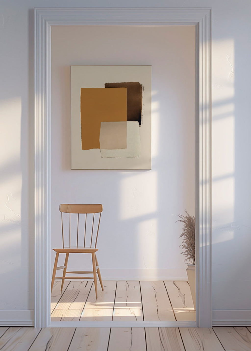 Quadro abstrato em camadas ocre