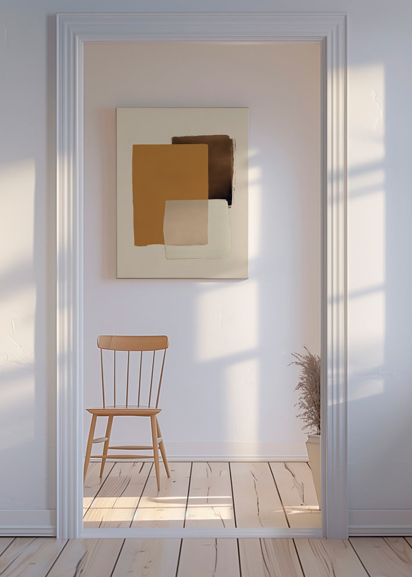 Quadro abstrato em camadas ocre