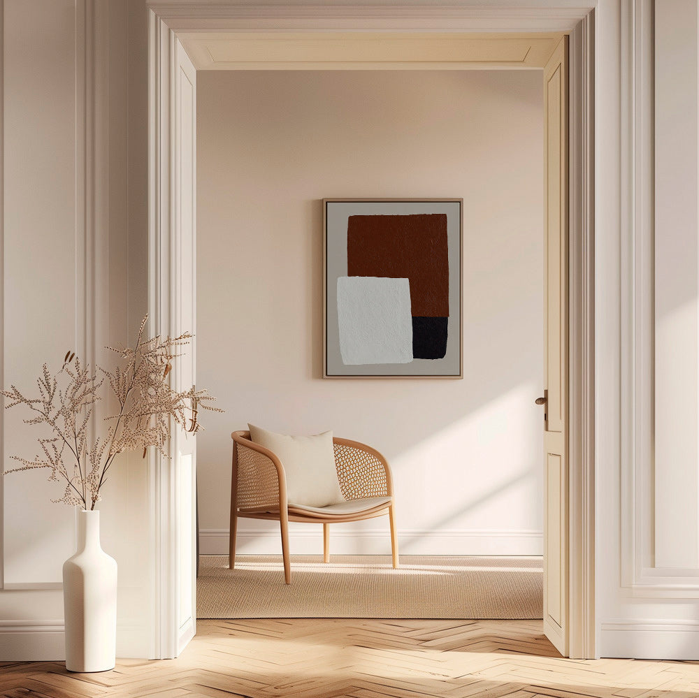Design minimal com blocos castanho e branco