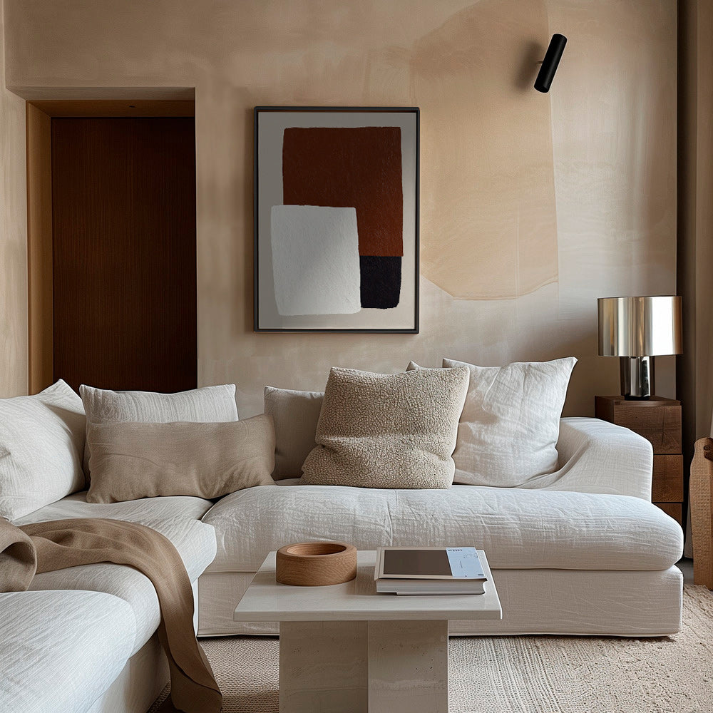 Design minimal com blocos castanho e branco