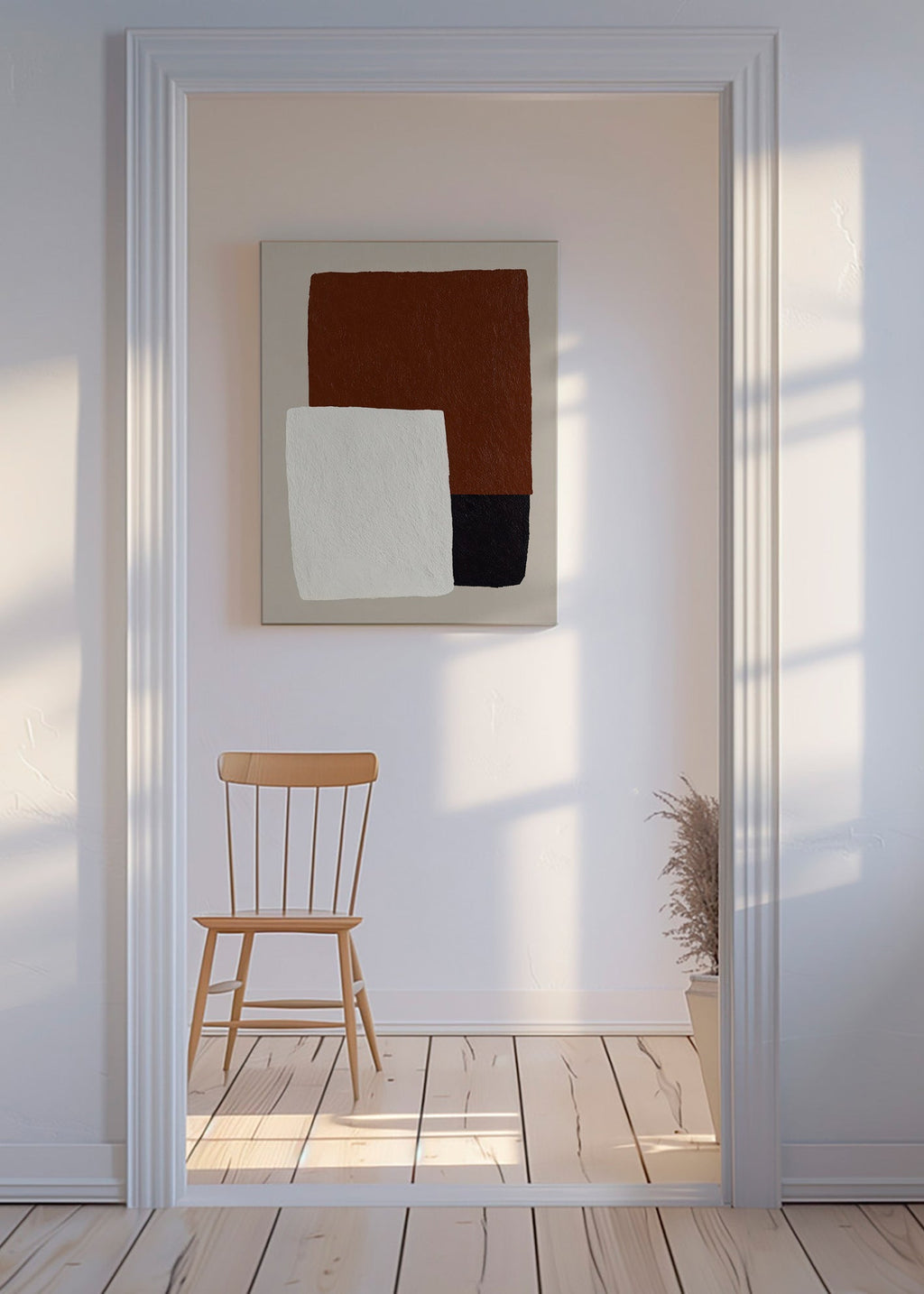 Design minimal com blocos castanho e branco