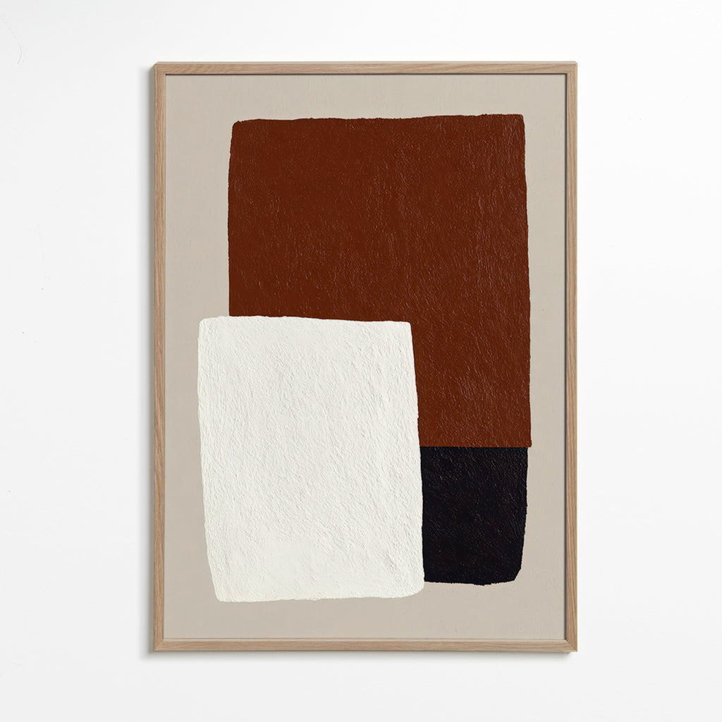 Design minimal com blocos castanho e branco