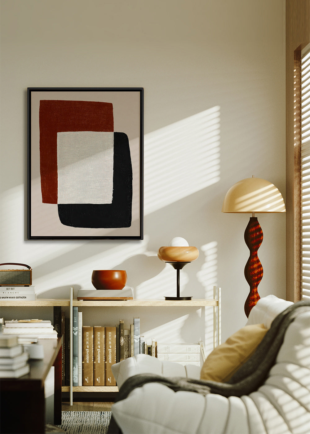 Quadro minimalista com formas sobrepostas