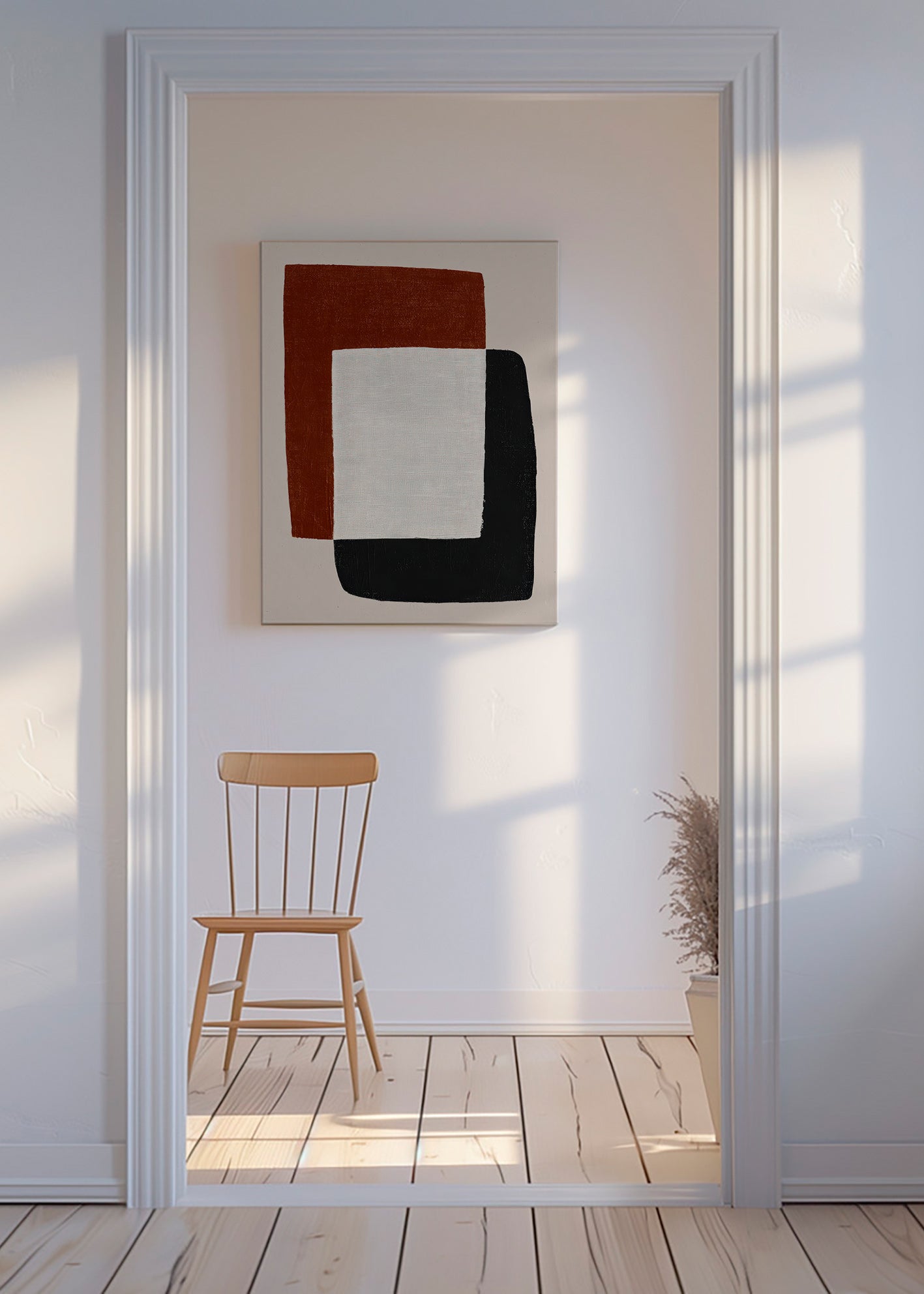 Quadro minimalista com formas sobrepostas