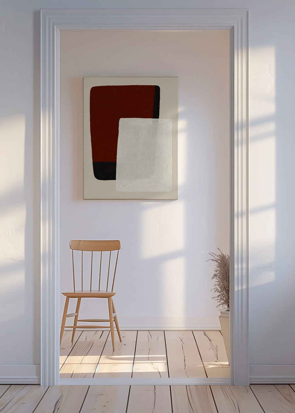 Quadro abstrato blocos terra e branco