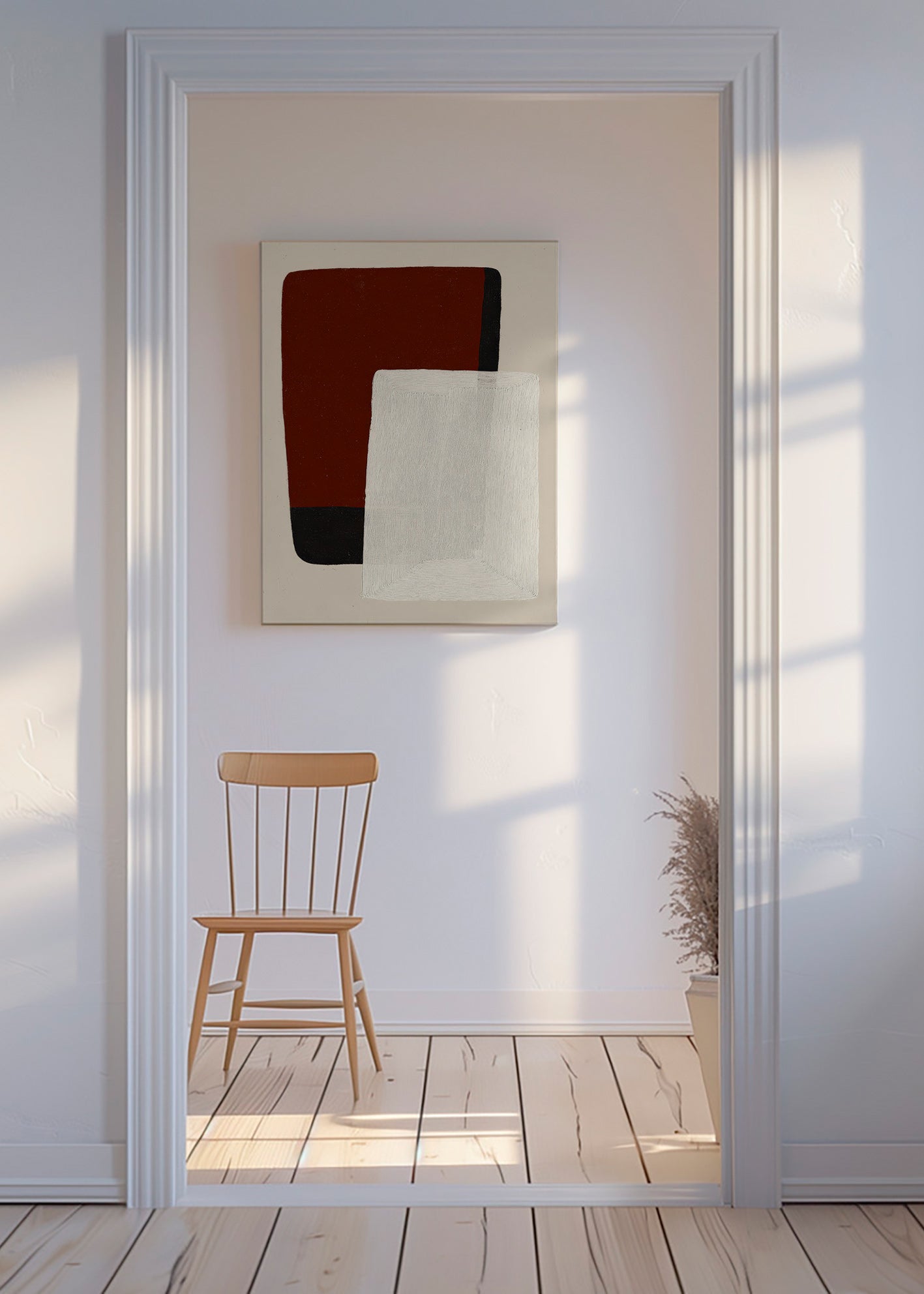 Quadro abstrato blocos terra e branco