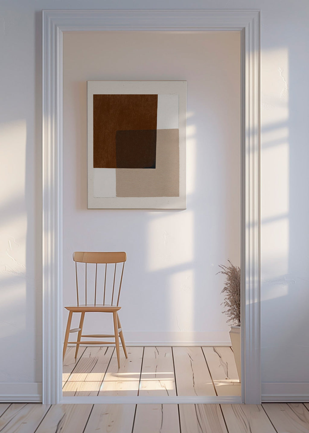 Design minimalista com blocos terrosos sobrepostos