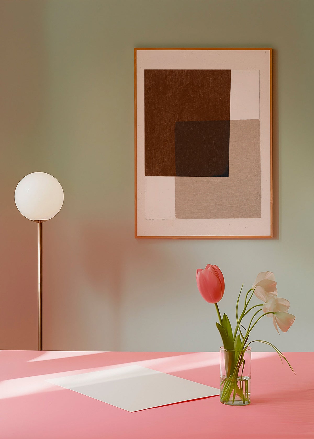 Design minimalista com blocos terrosos sobrepostos
