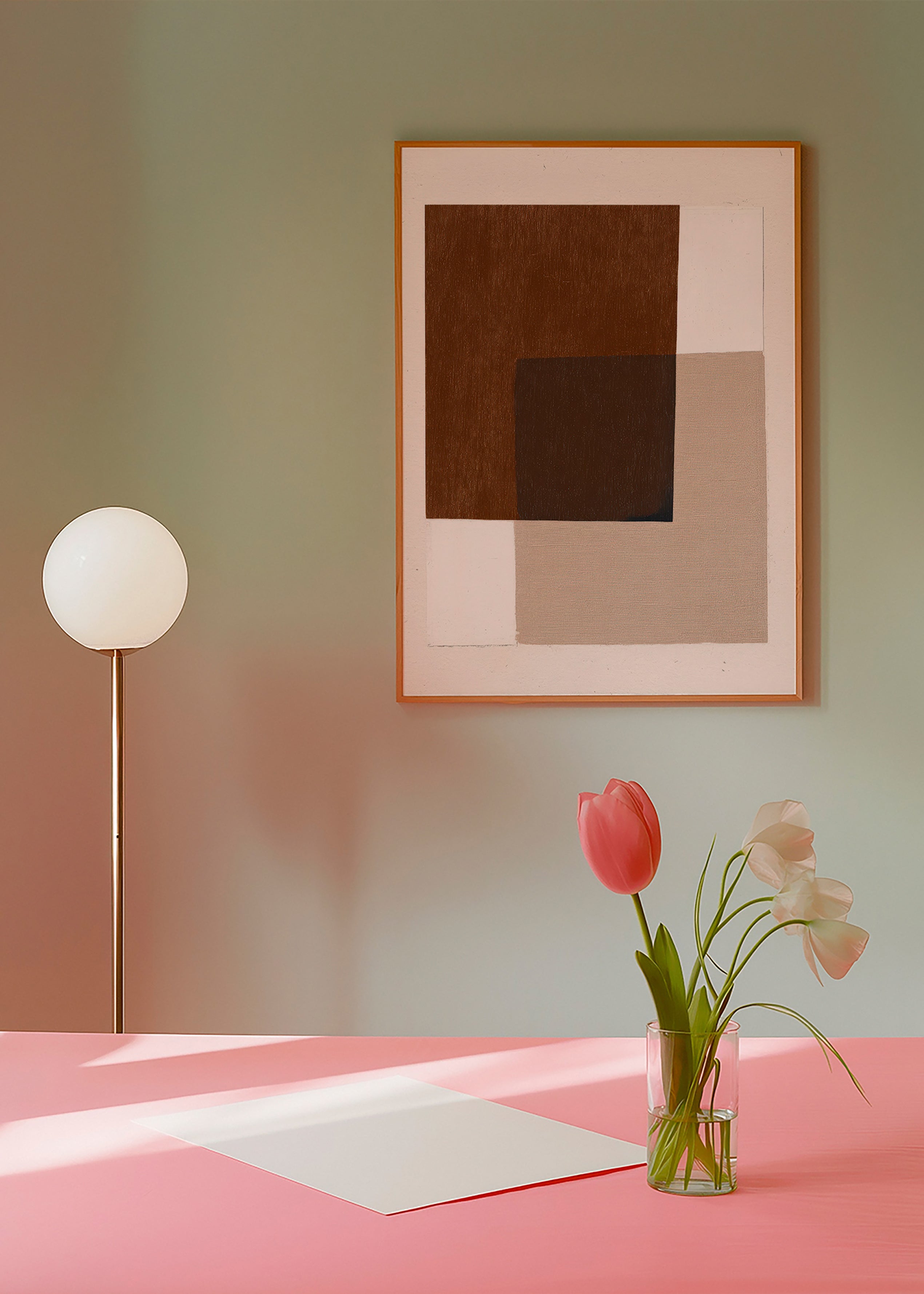 Design minimalista com blocos terrosos sobrepostos