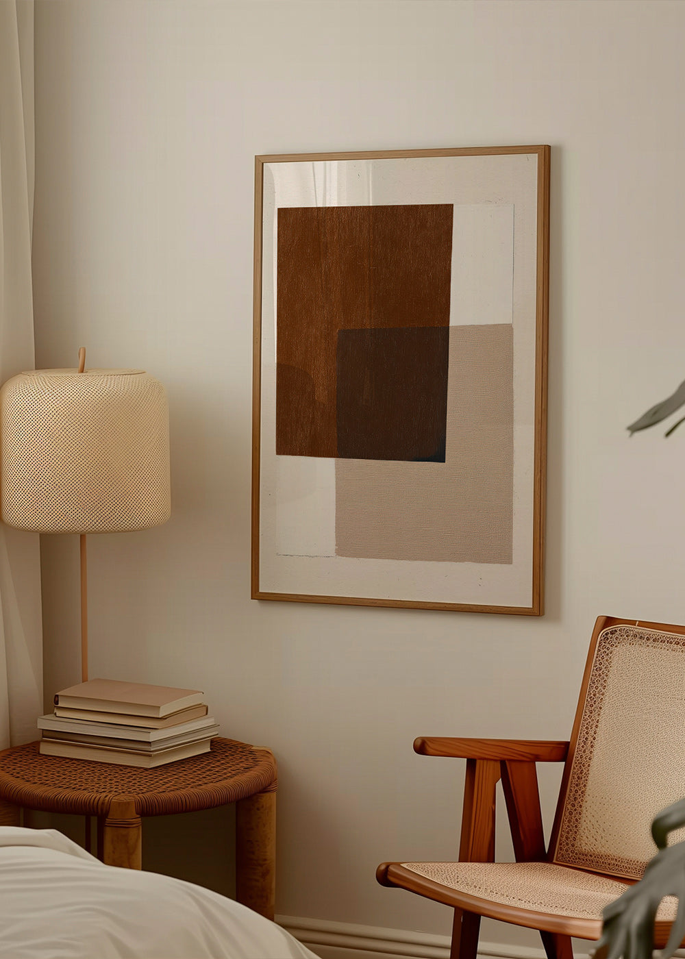Design minimalista com blocos terrosos sobrepostos