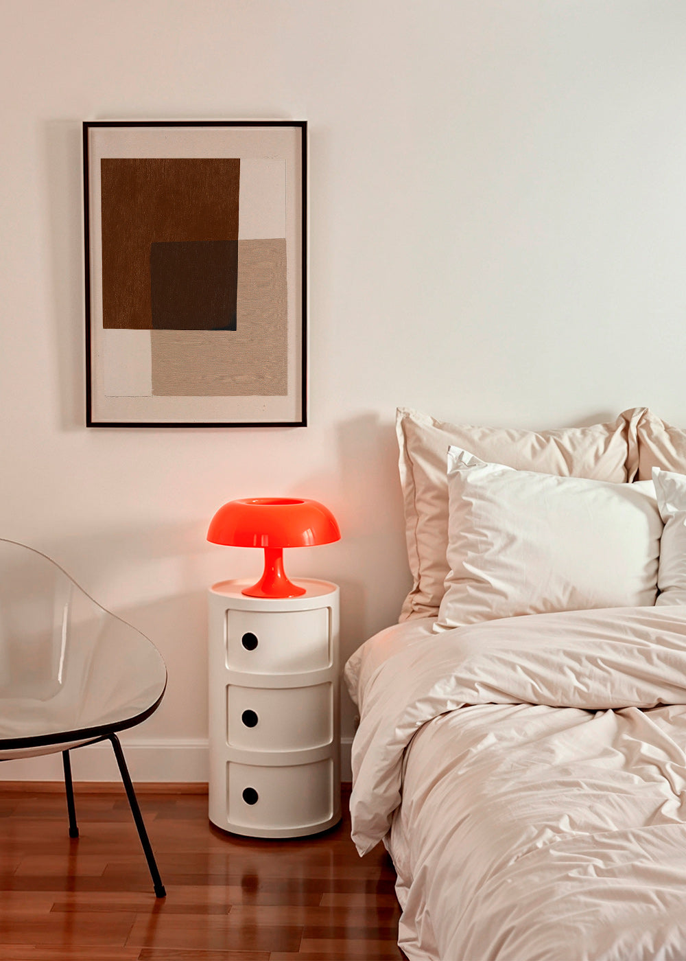 Design minimalista com blocos terrosos sobrepostos