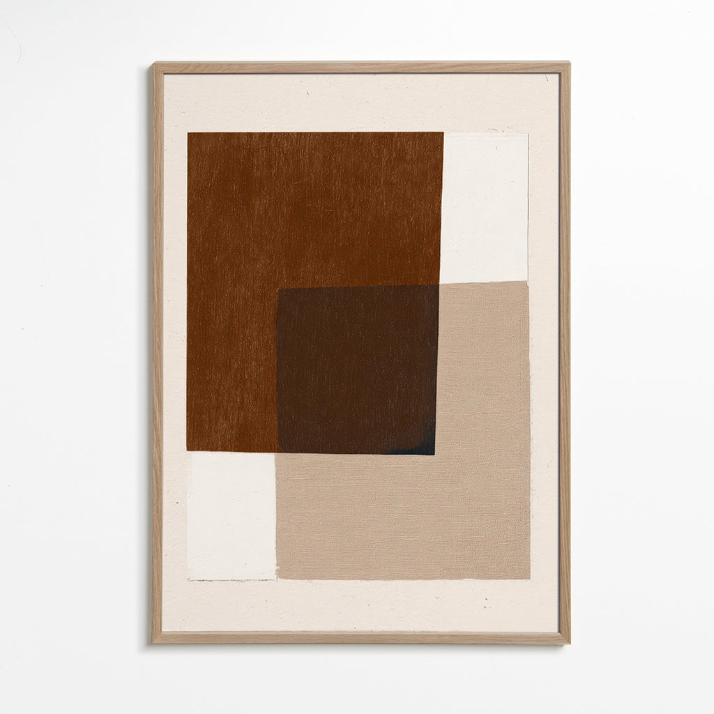 Design minimalista com blocos terrosos sobrepostos