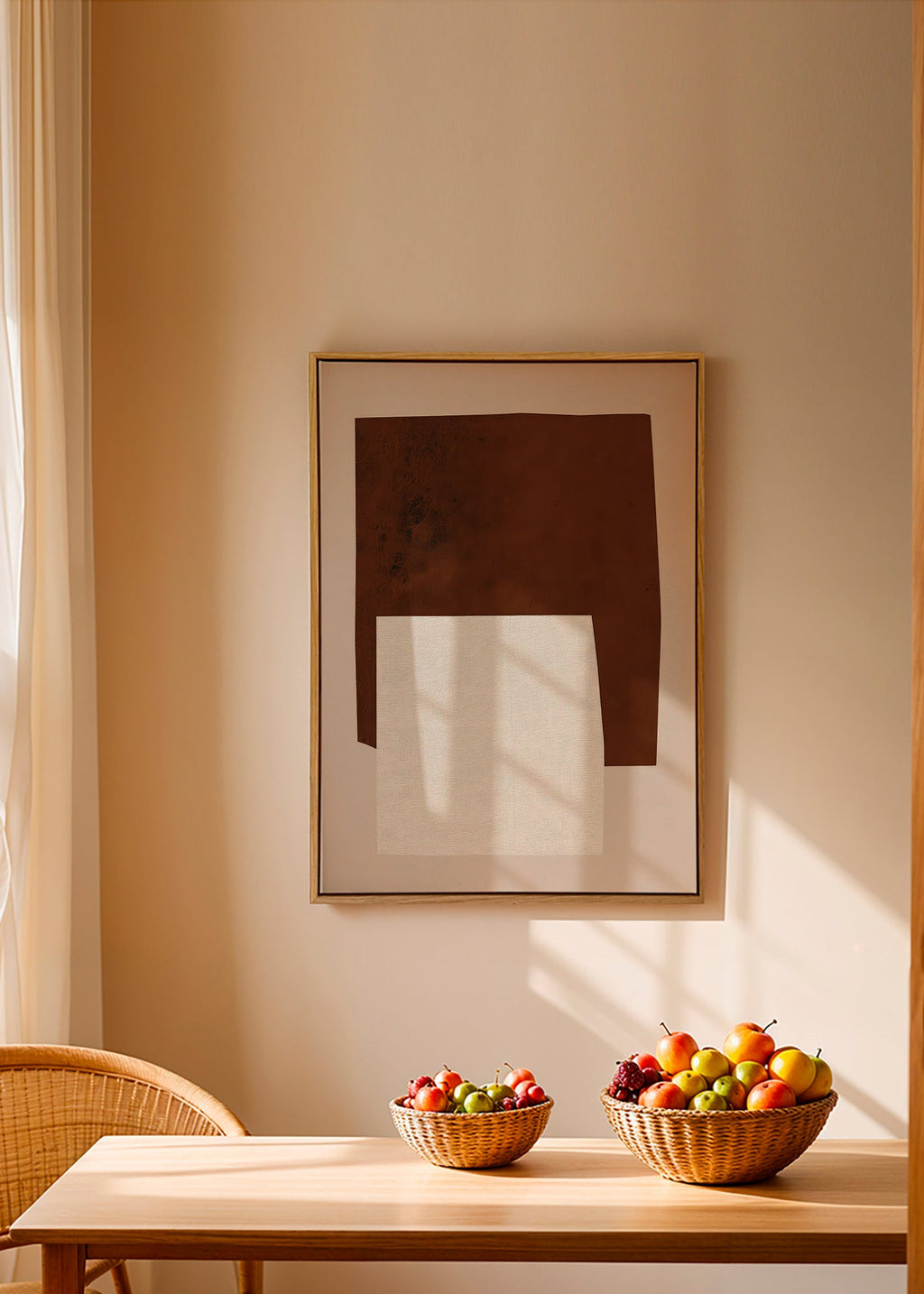 Design minimalista com formas castanho e creme