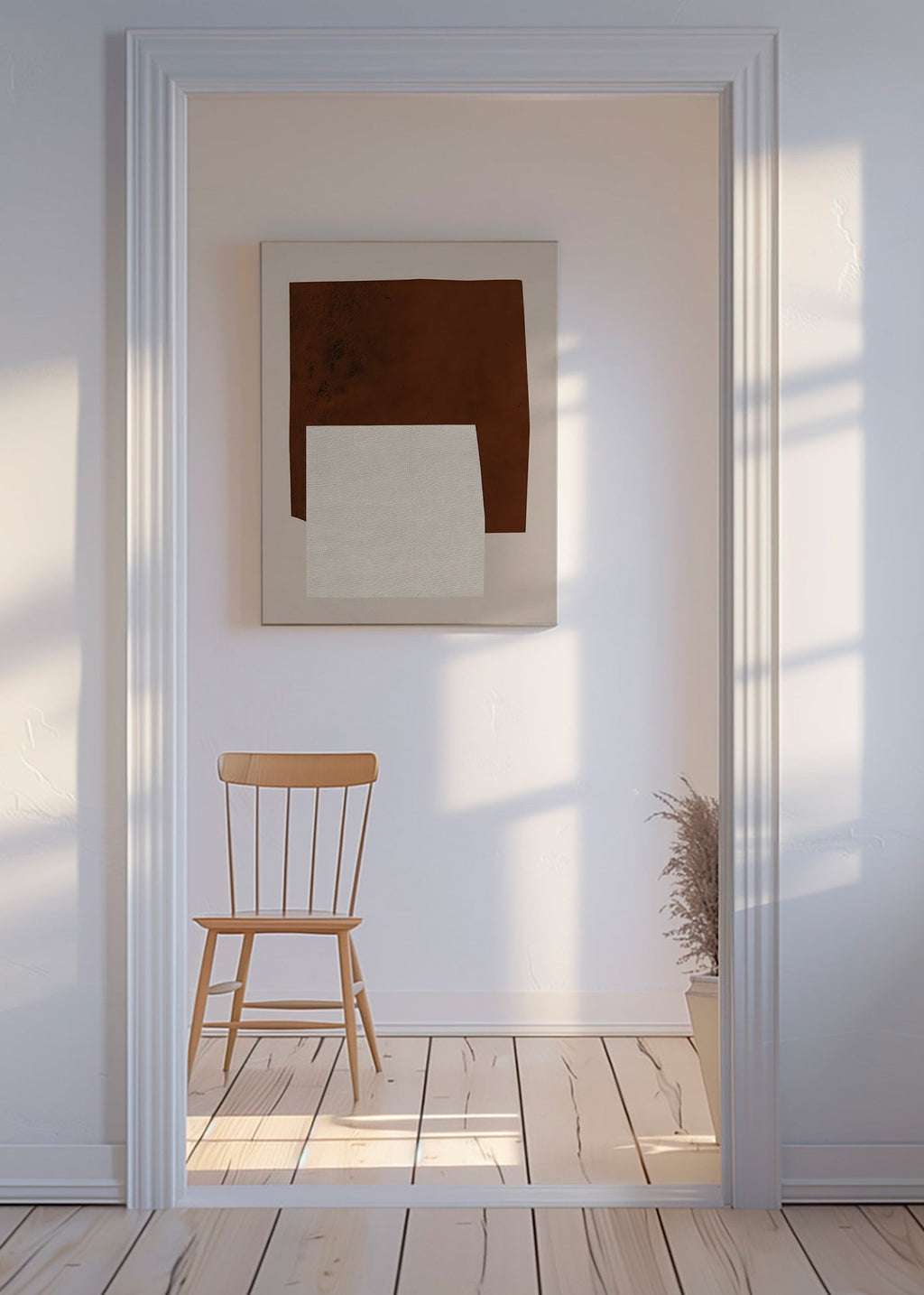 Design minimalista com formas castanho e creme