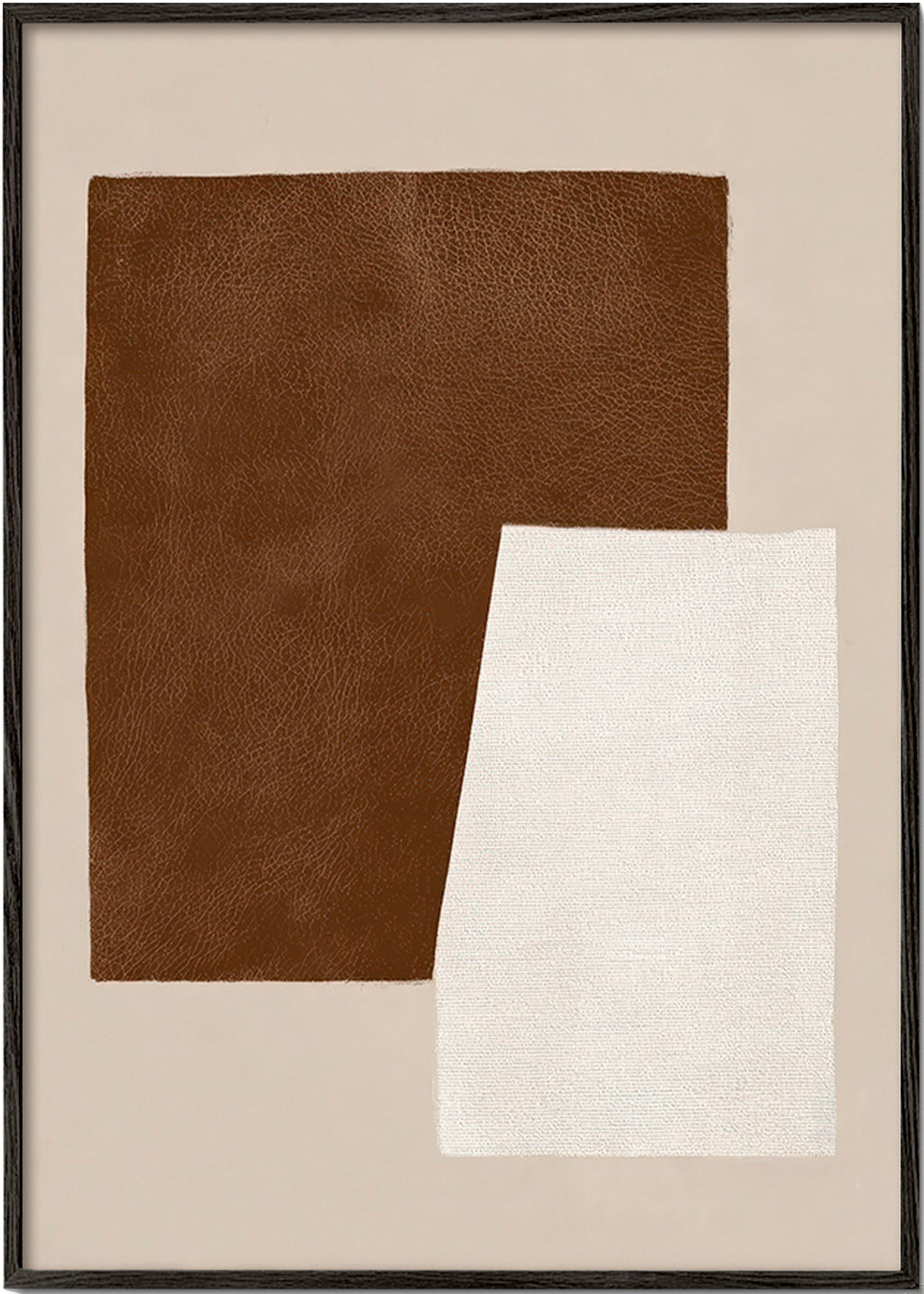 Quadro abstrato com texturas castanhas e creme