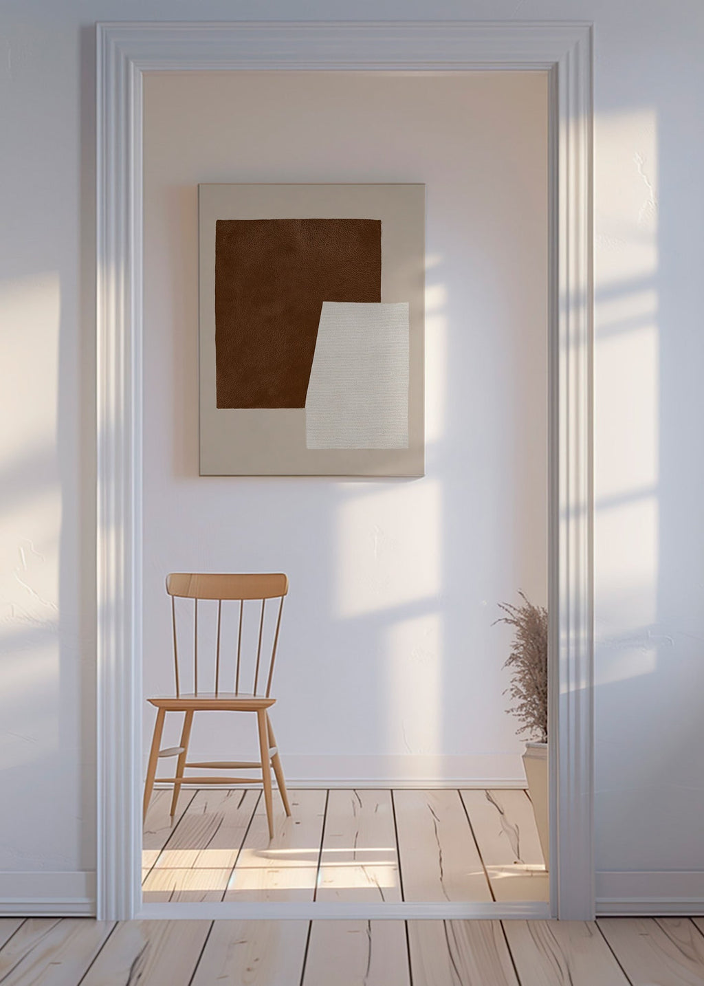 Quadro abstrato com texturas castanhas e creme