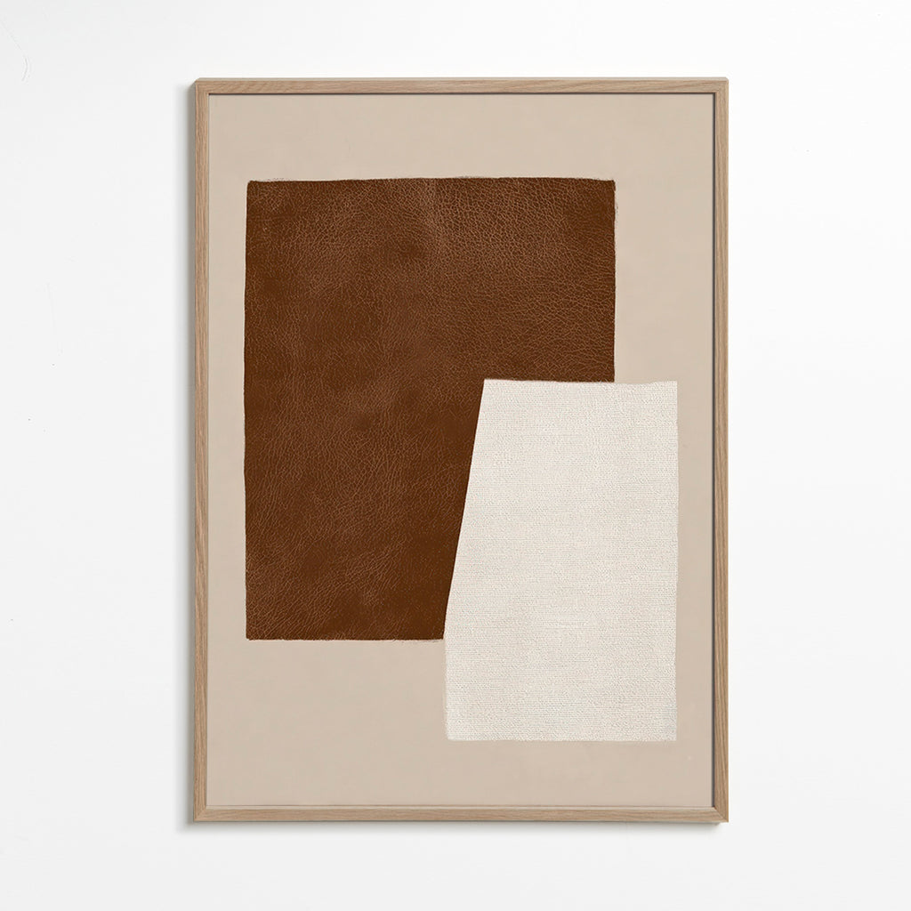 Quadro abstrato com texturas castanhas e creme