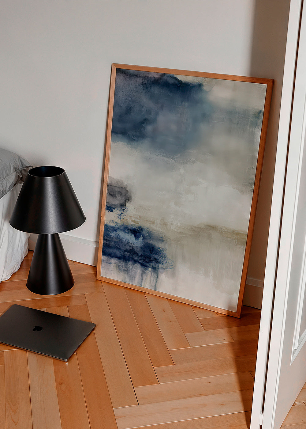 Quadro abstrato azul e bege