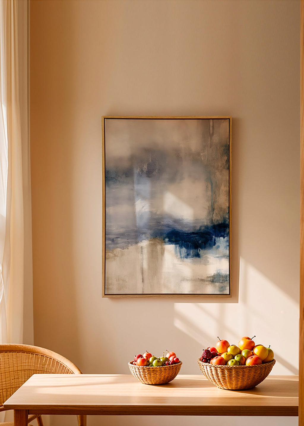 Arte abstrata azul e bege com textura suave