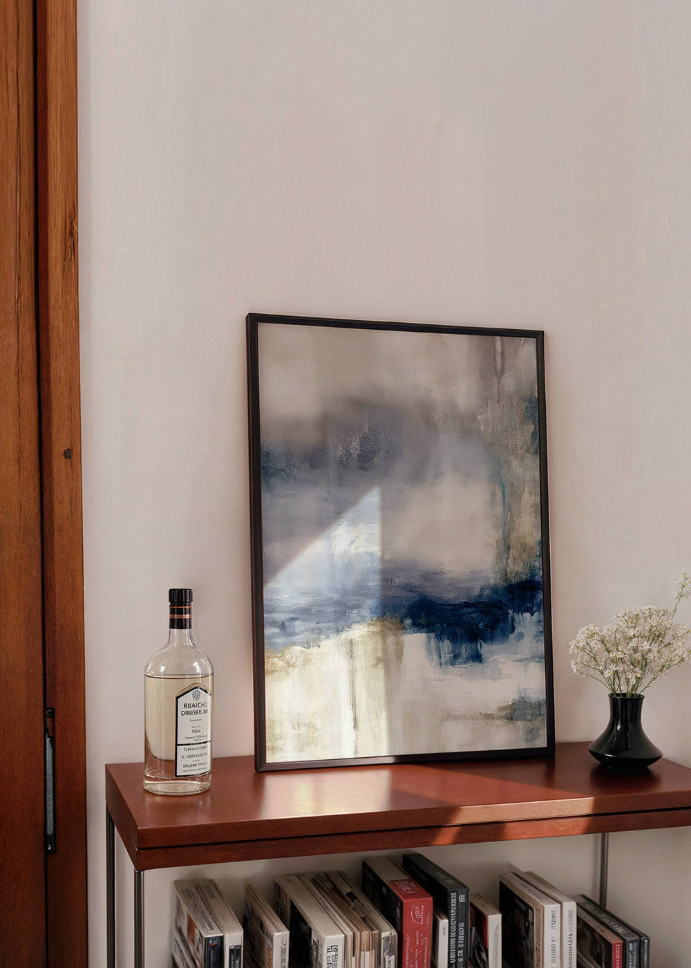 Arte abstrata azul e bege com textura suave
