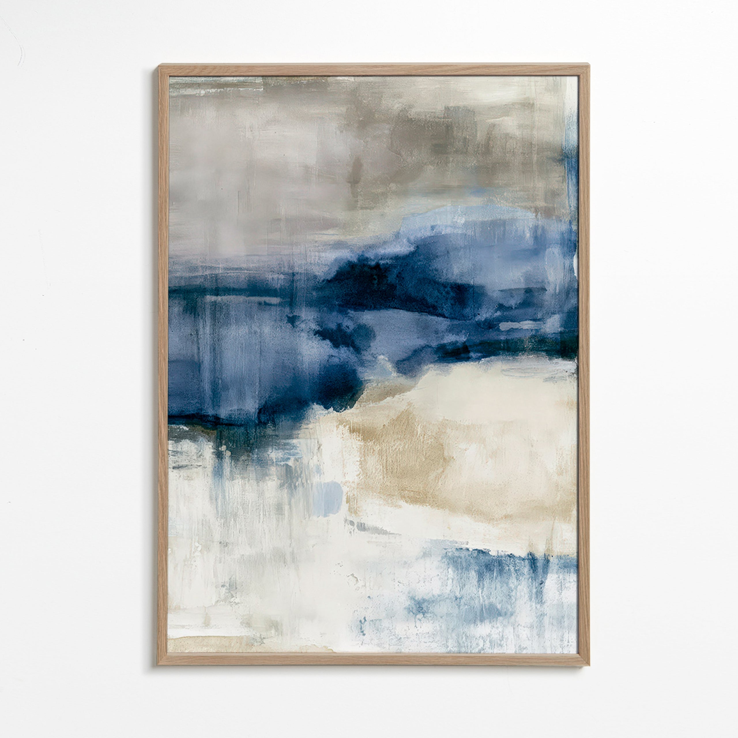 Obra abstrata névoa invernal com lavagens azuis