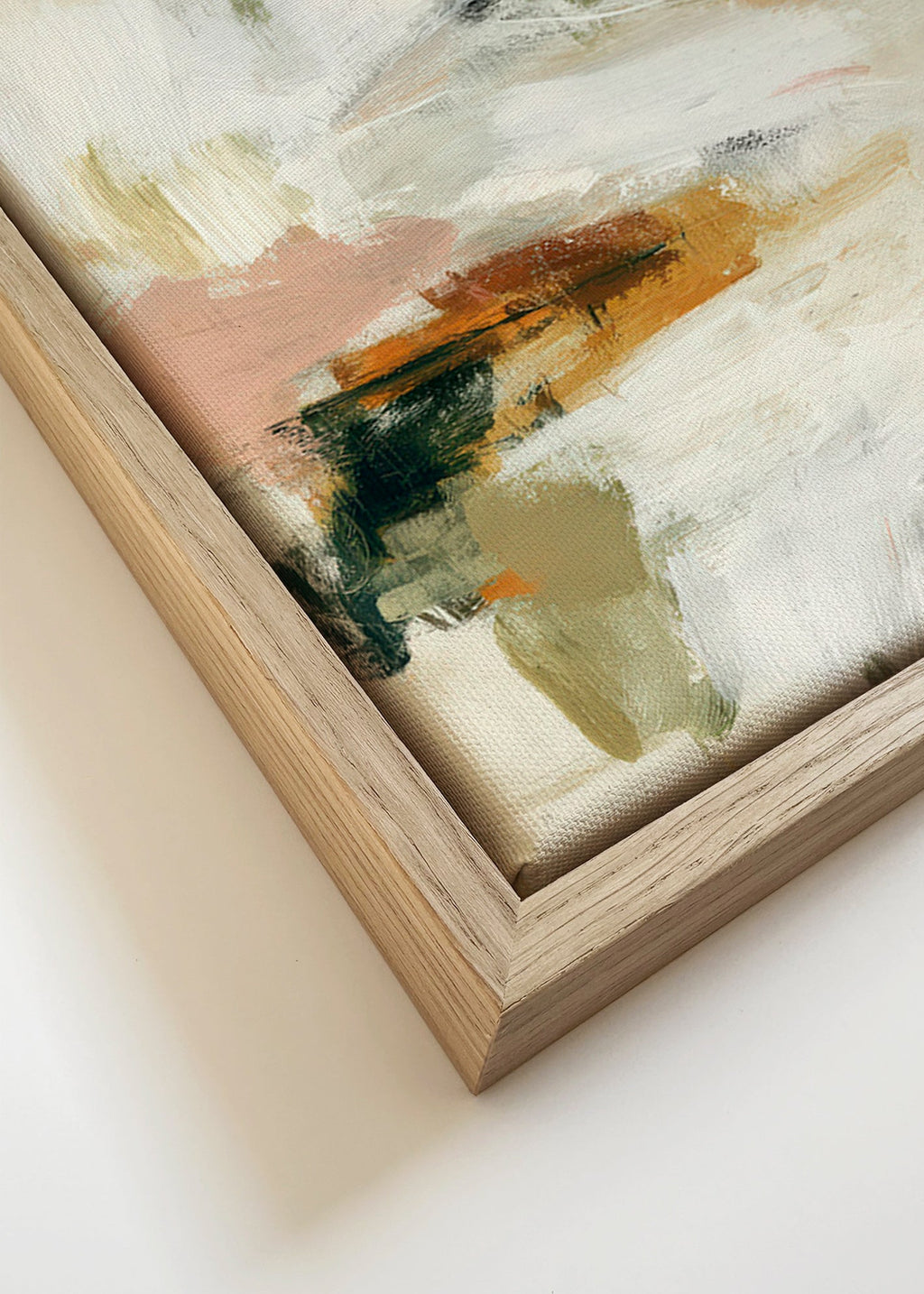 Quadro abstrato com horizonte suave e pinceladas orgânicas