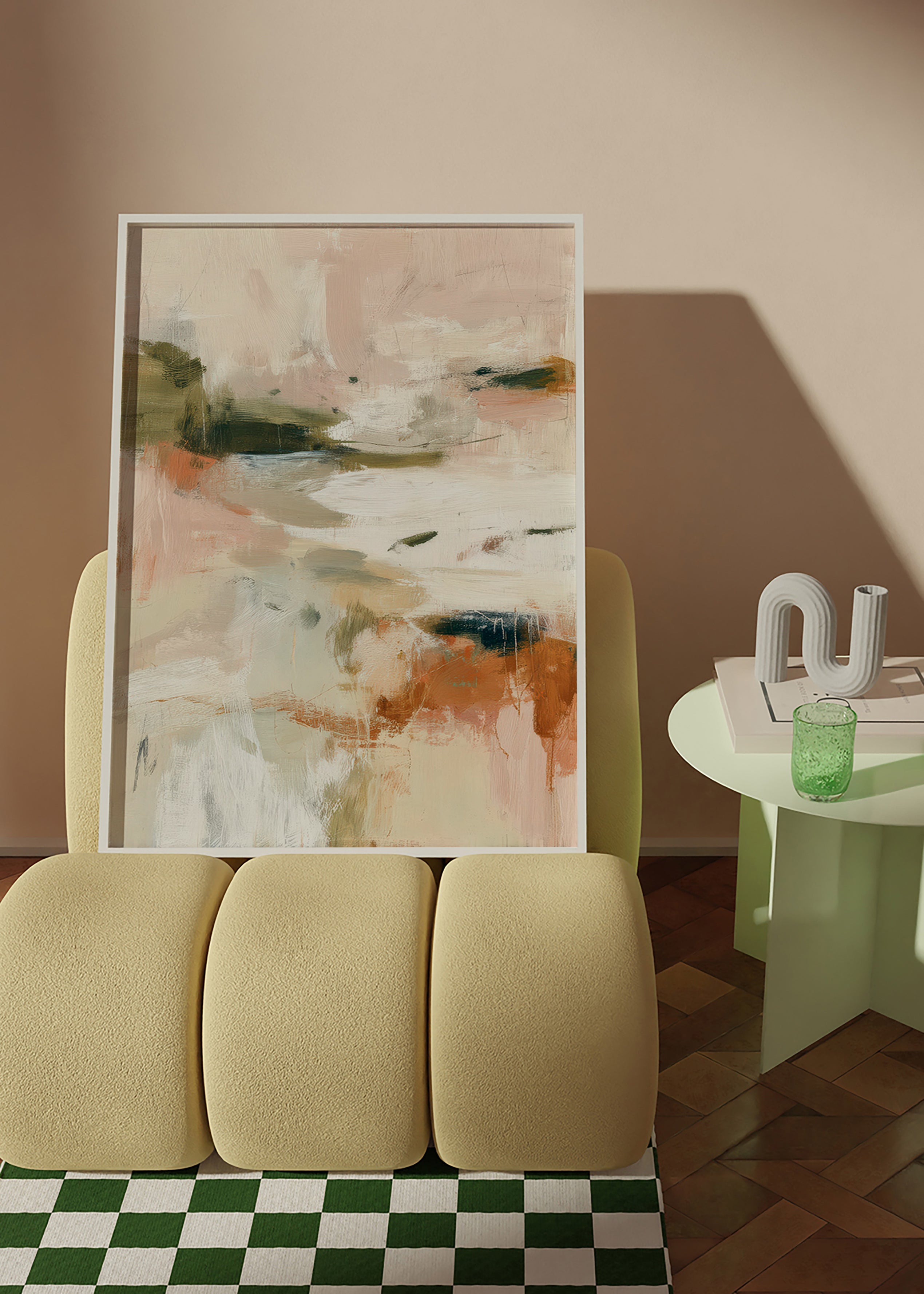 Quadro de paisagem abstrata tons terrosos