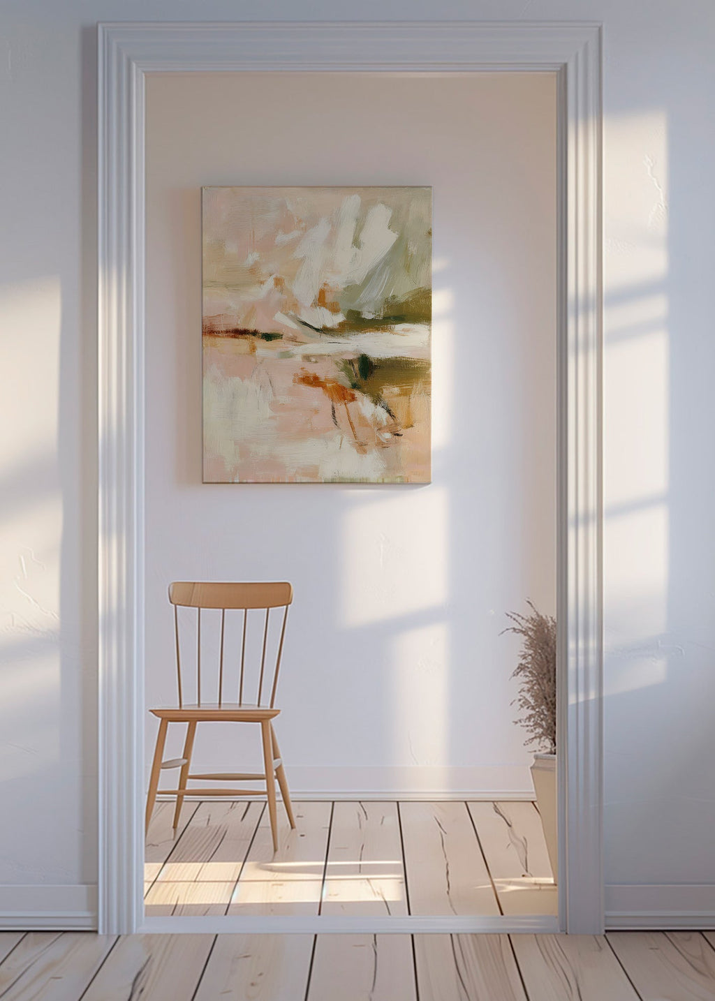 Quadro abstrato pétalas suaves e gesto pictórico