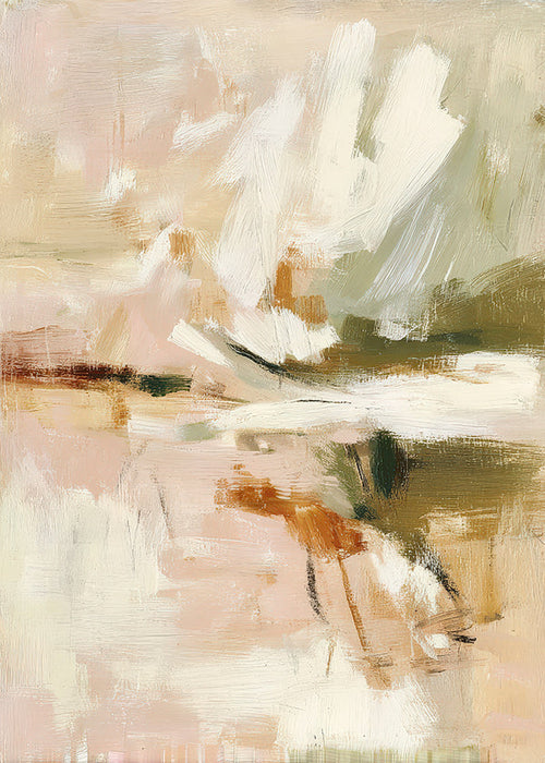 Quadro abstrato pétalas suaves e gesto pictórico