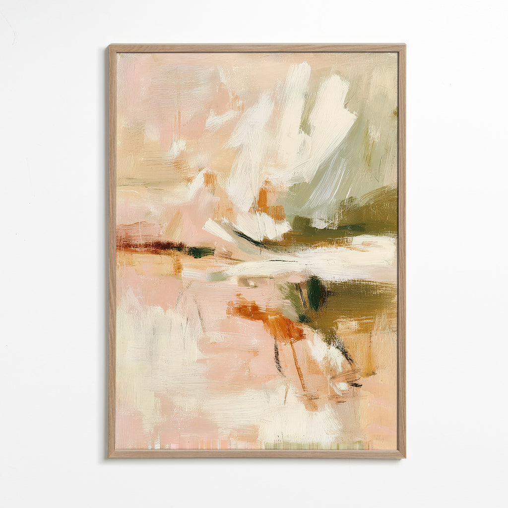 Quadro abstrato pétalas suaves e gesto pictórico