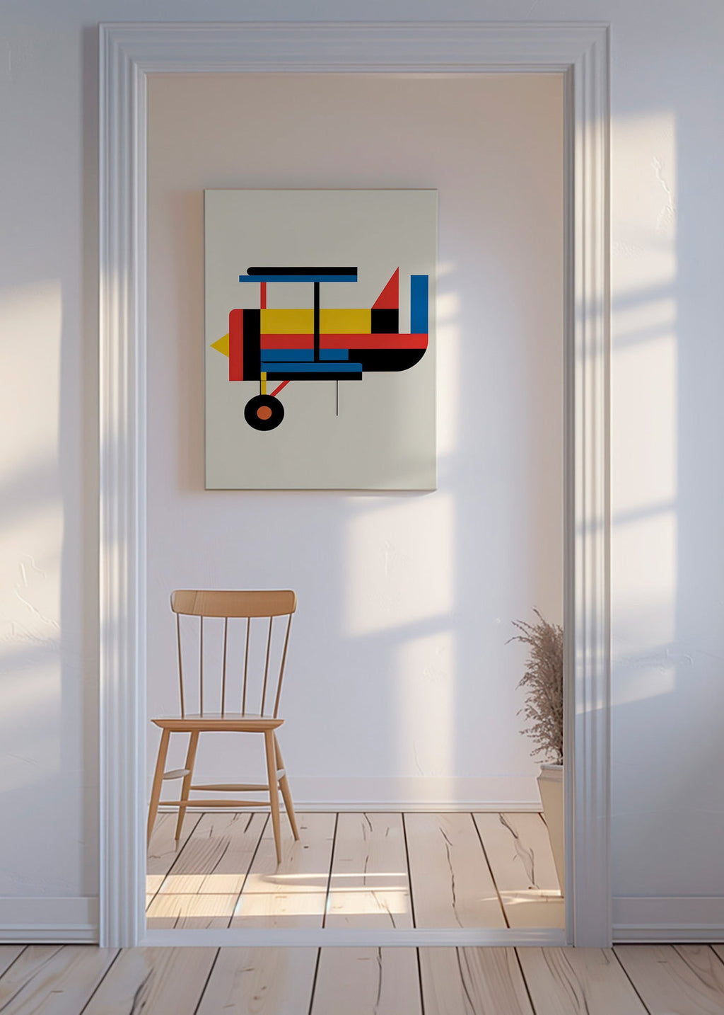 Poster geométrico biplano estilizado