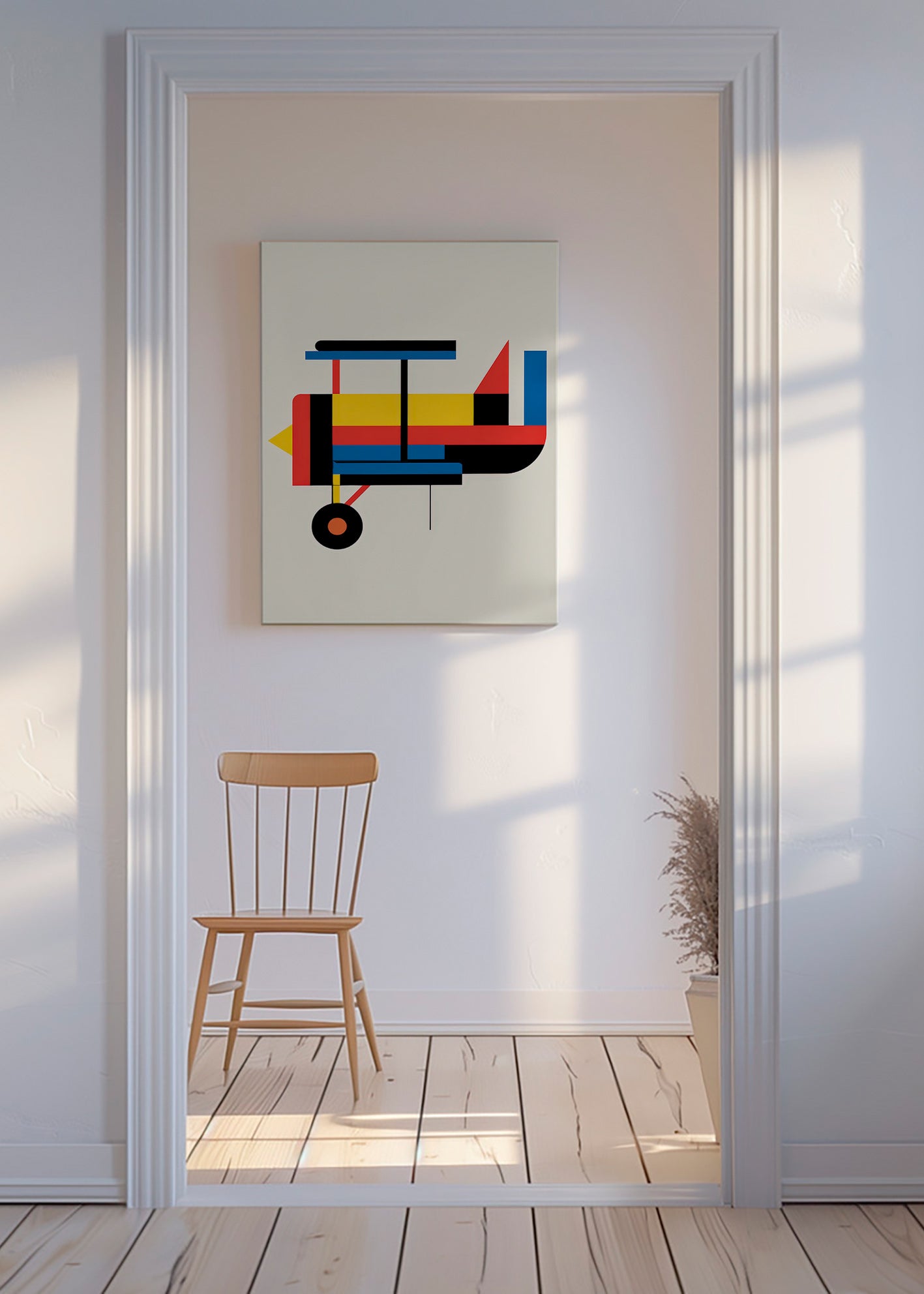 Poster geométrico biplano estilizado