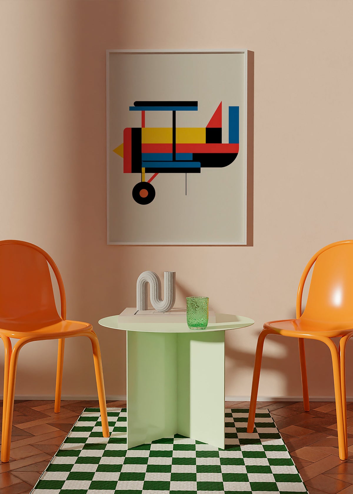 Poster geométrico biplano estilizado