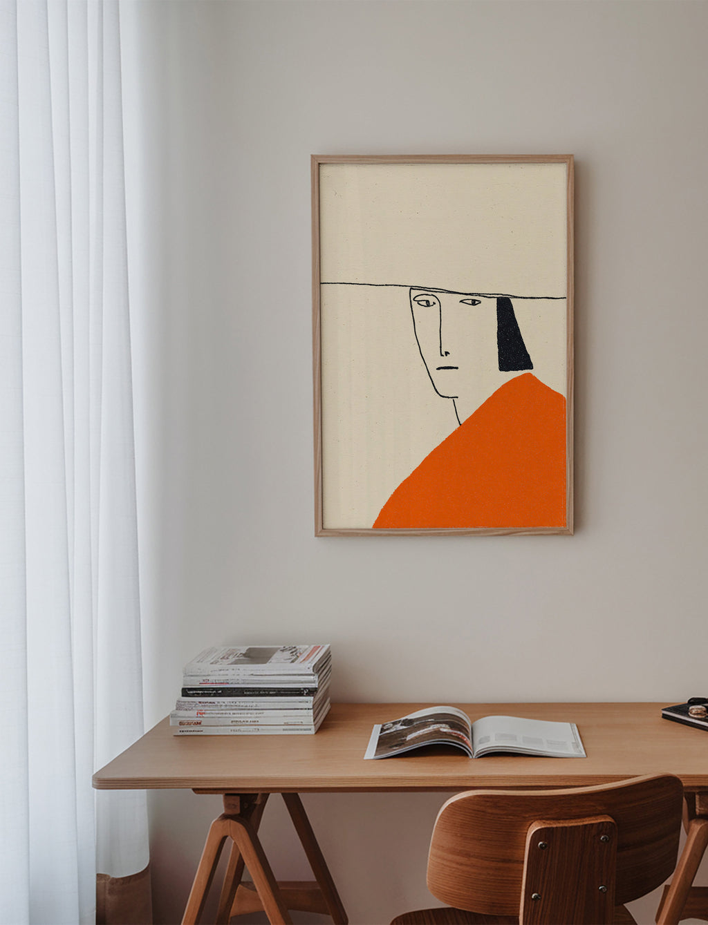 Ilustração minimal com capa laranja