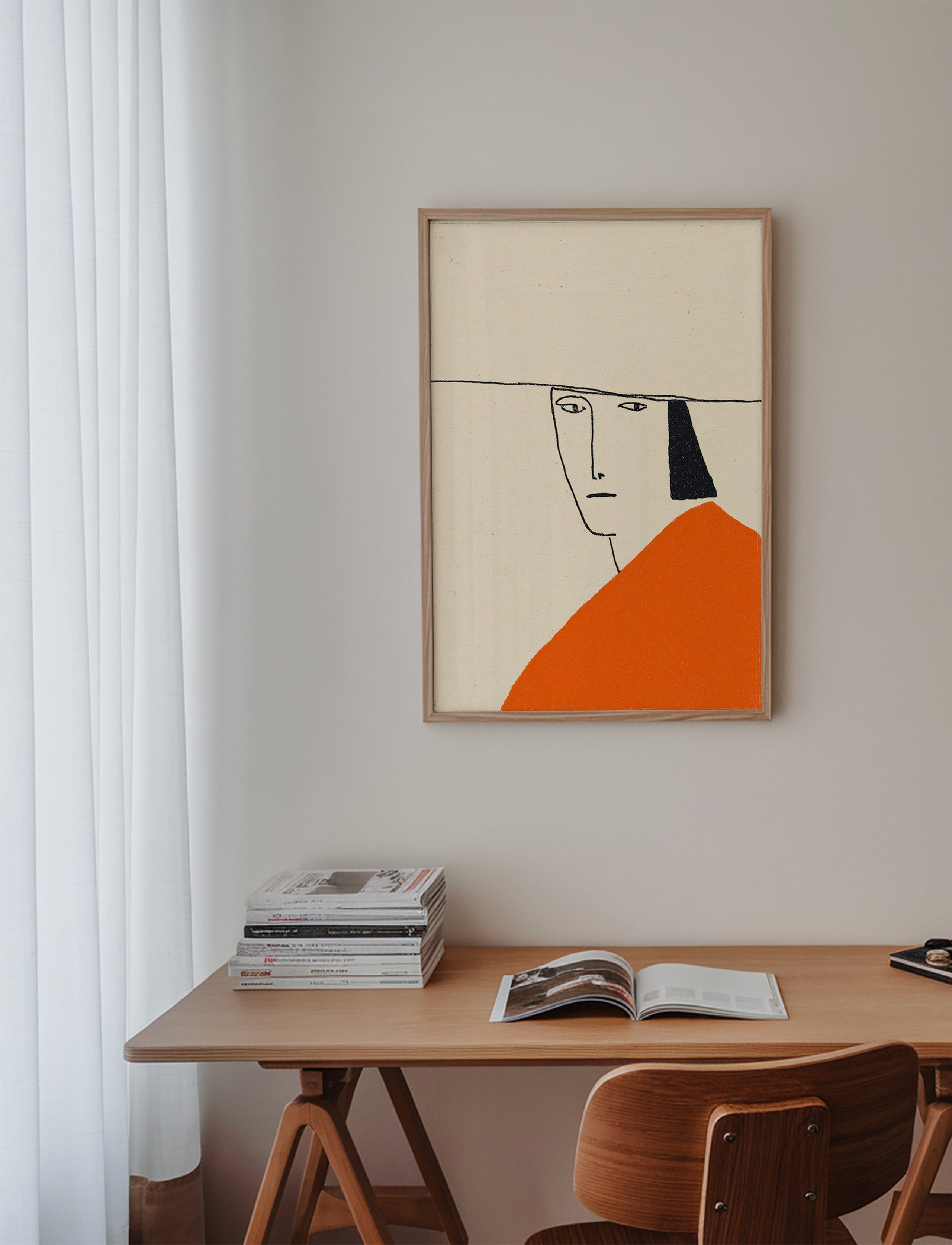 Ilustração minimal com capa laranja