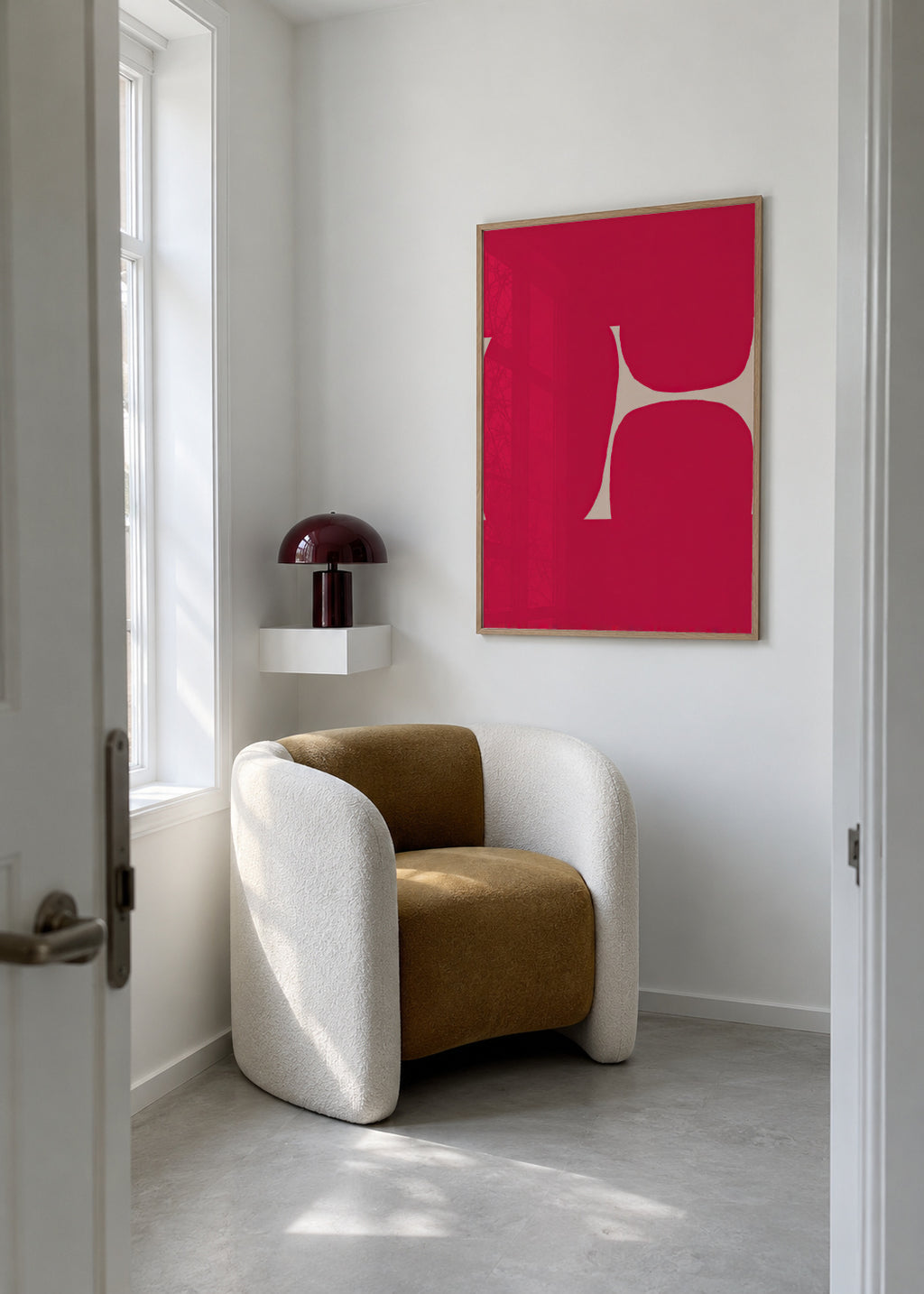 Crimson Curve - Framed poster in an interior