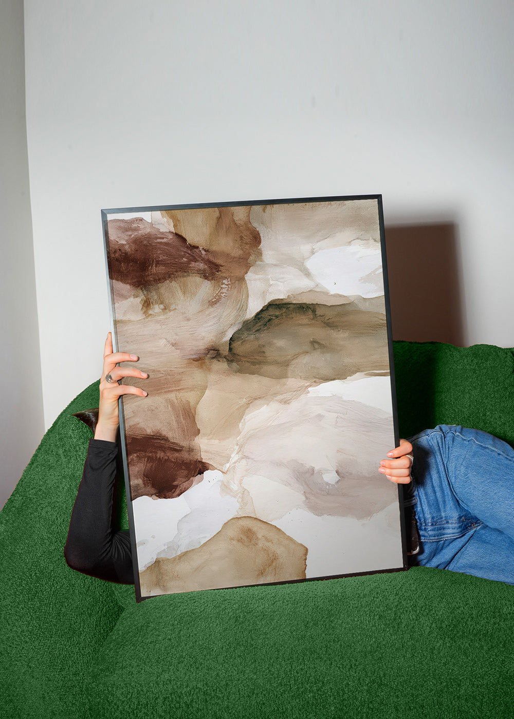 Quadro abstracto tons terra e pinceladas suaves