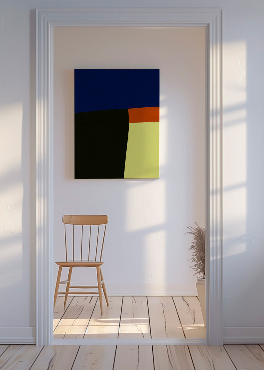 Obra abstrata com blocos azuis marcantes