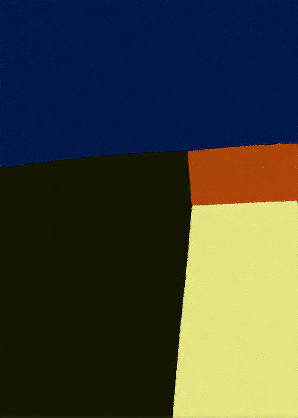 Obra abstrata com blocos azuis marcantes
