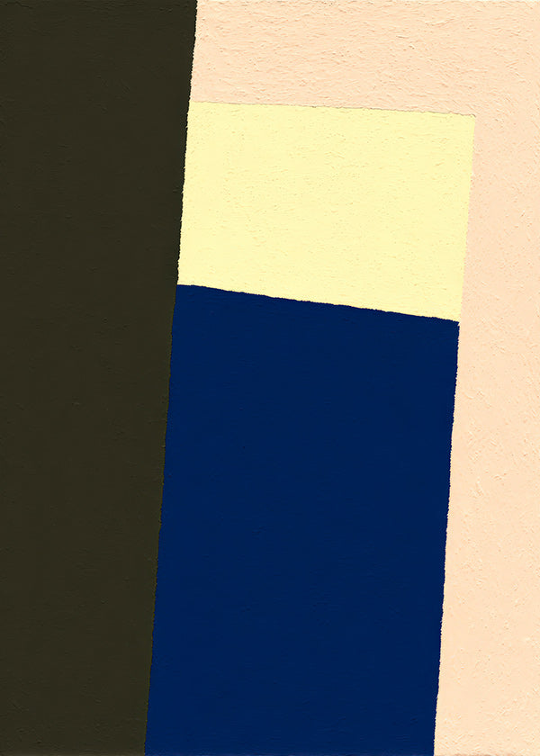 Quadro geométrico com bloco azul vertical