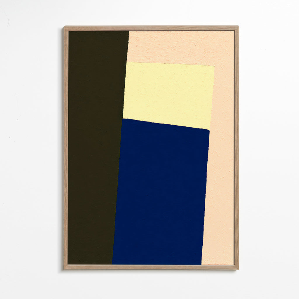 Quadro geométrico com bloco azul vertical