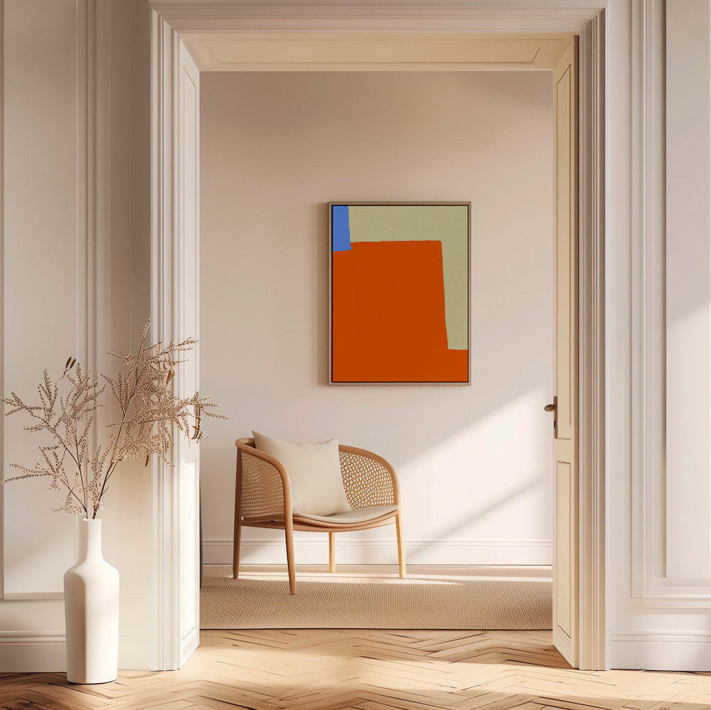 Quadro abstrato com blocos laranja