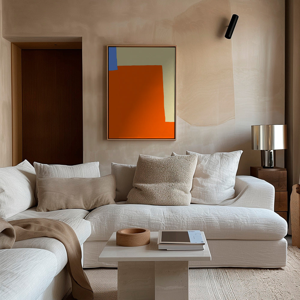 Quadro abstrato com blocos laranja