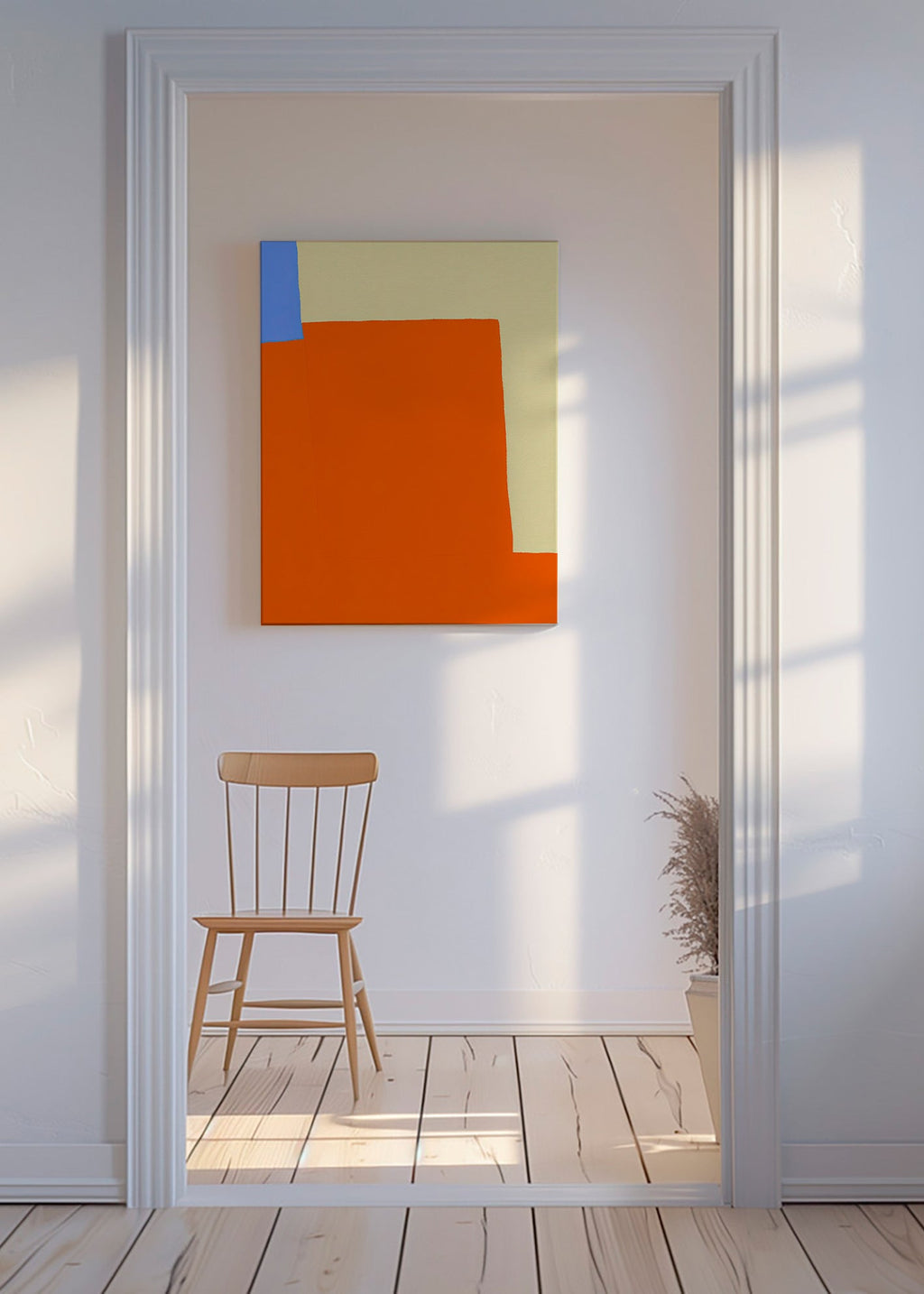Quadro abstrato com blocos laranja