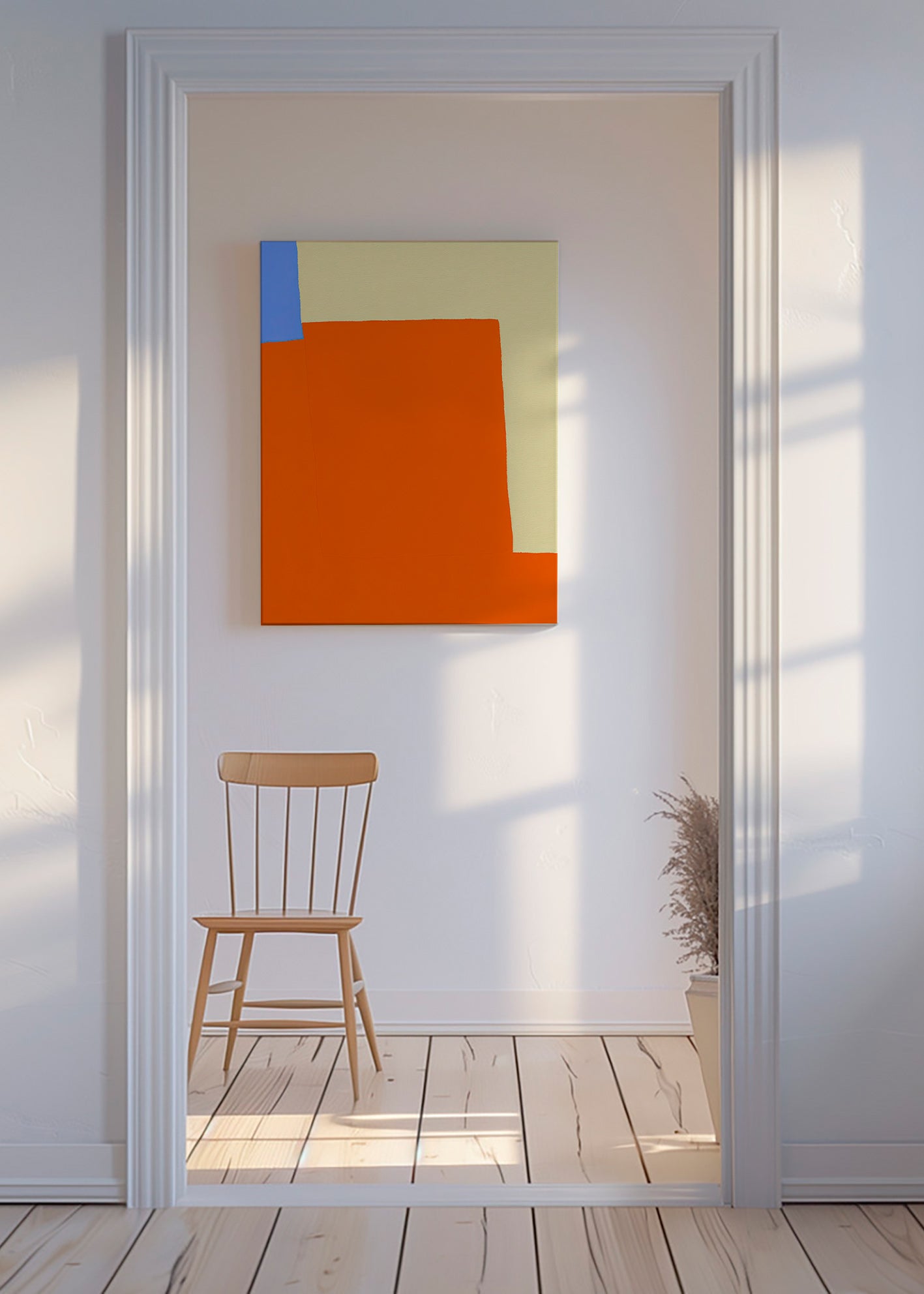 Quadro abstrato com blocos laranja