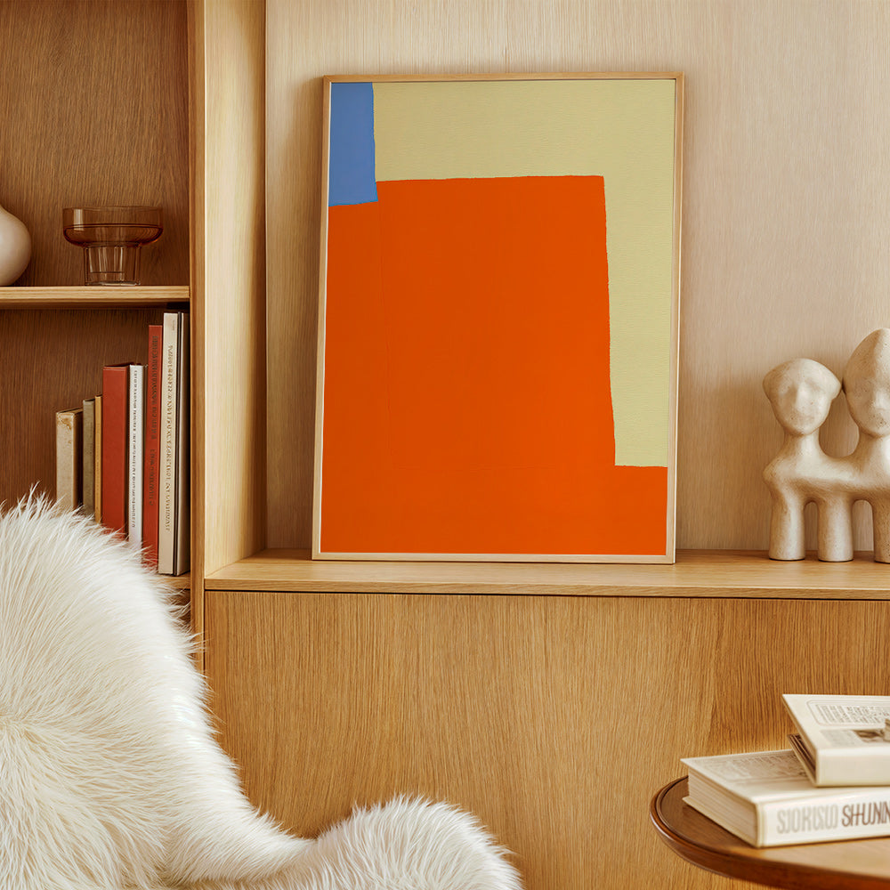 Quadro abstrato com blocos laranja