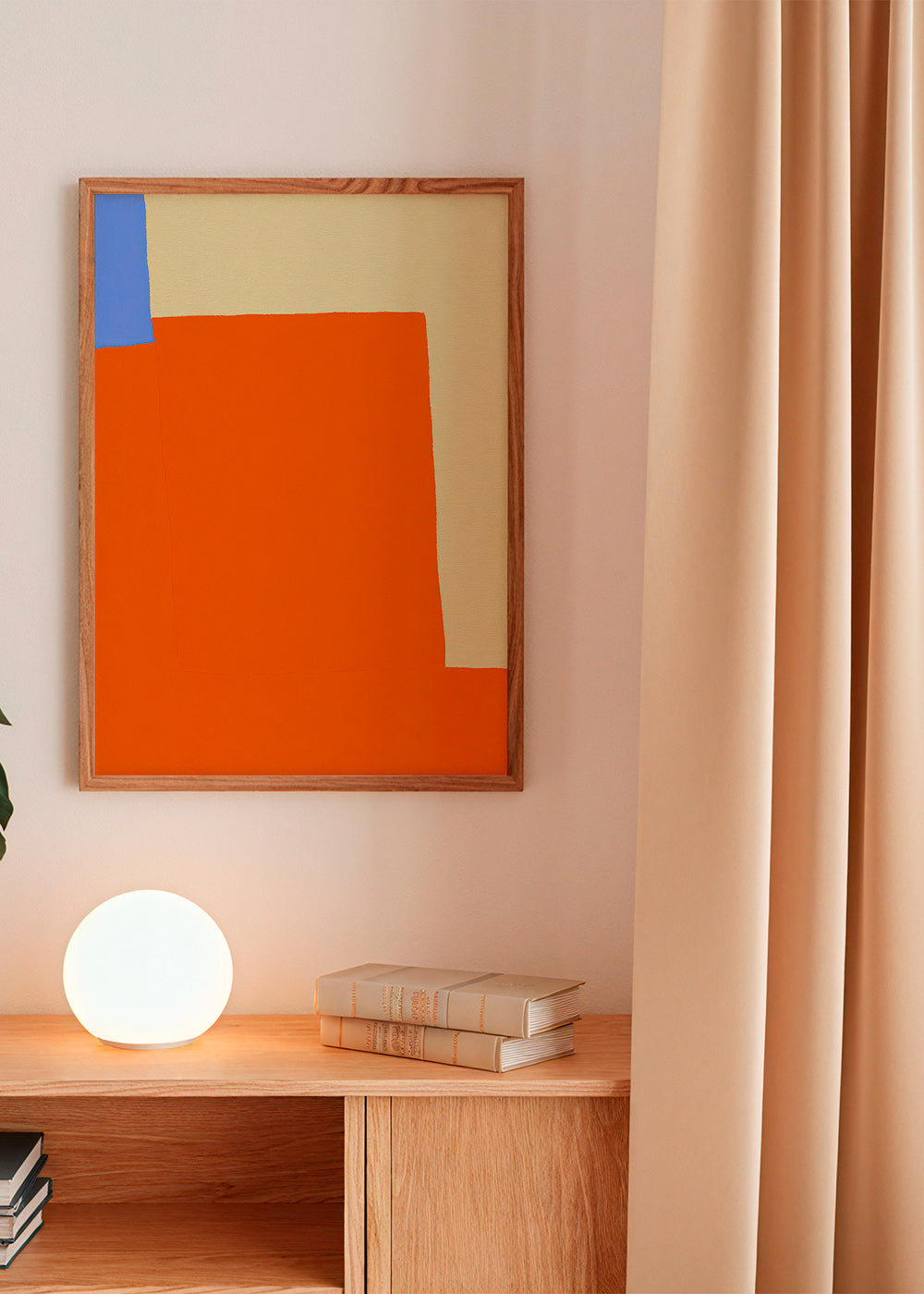 Quadro abstrato com blocos laranja